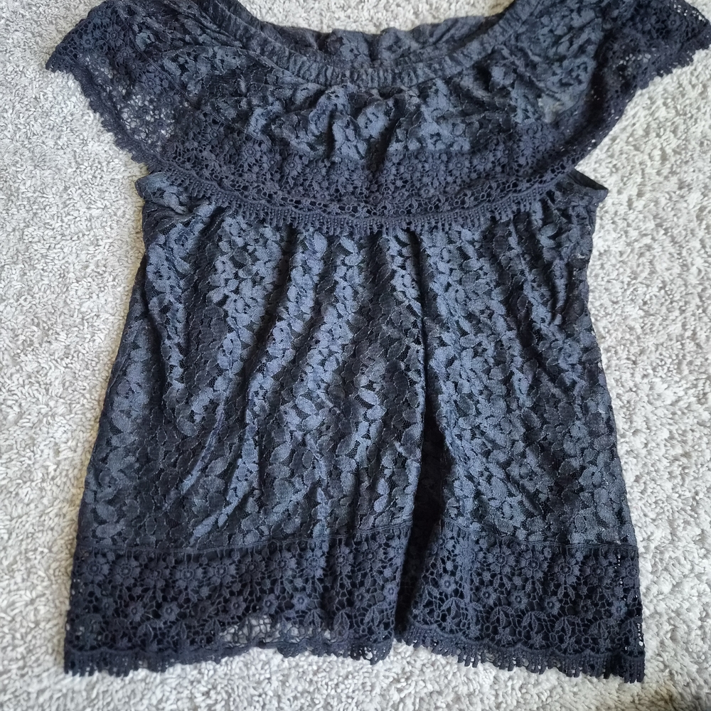 Soft Surroundings Black Lace Off-Shoulder Blouse